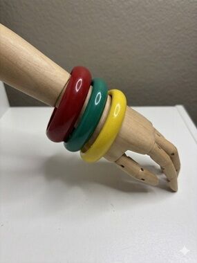 Vintage Style Stackable Bangle Set Red Green Yellow Colorful Retro Bracelet Set
